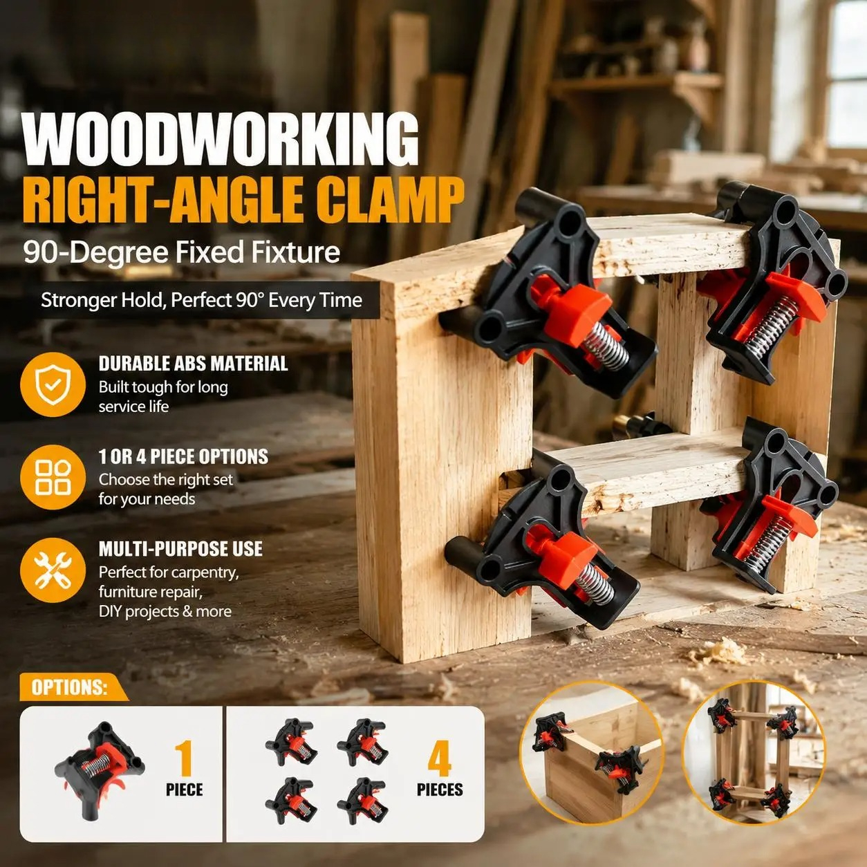 Woodworking Right Angle Clamp - Pince d'angle premium à 90 degrés
